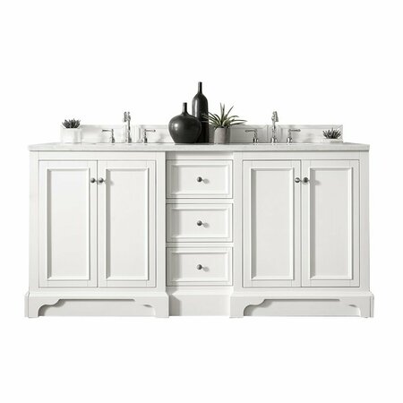 JAMES MARTIN VANITIES De Soto 72in Double Vanity, Bright White w/ 3 CM Arctic Fall Solid Surface Top 825-V72-BW-3AF